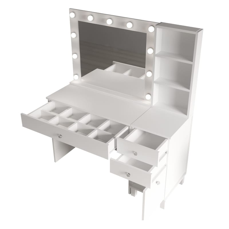 Sminkebord Hanah Home Monroe (125,4 x 147 x 44,5 cm) Hvid - Hvid - Møbler - Borde - Sminkebord & konsolbord