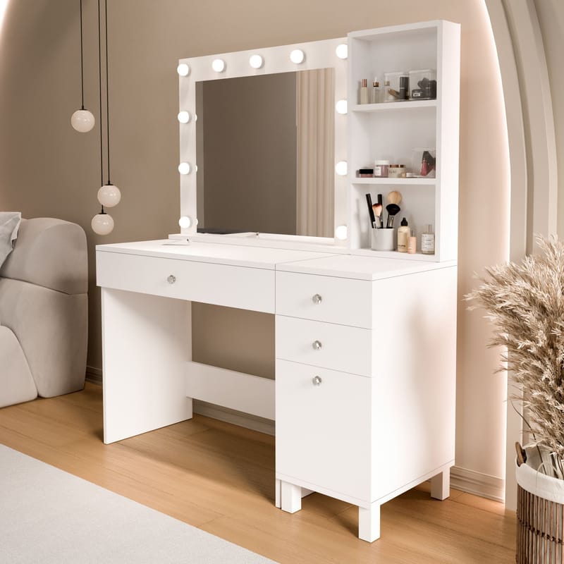 Sminkebord Hanah Home Monroe (125,4 x 147 x 44,5 cm) Hvid - Hvid - Møbler - Borde - Sminkebord & konsolbord
