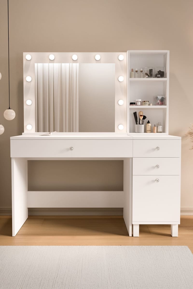 Sminkebord Hanah Home Monroe (125,4 x 147 x 44,5 cm) Hvid - Hvid - Møbler - Borde - Sminkebord & konsolbord