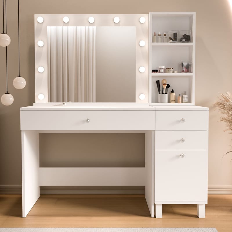 Sminkebord Hanah Home Monroe (125,4 x 147 x 44,5 cm) Hvid - Hvid - Møbler - Borde - Sminkebord & konsolbord