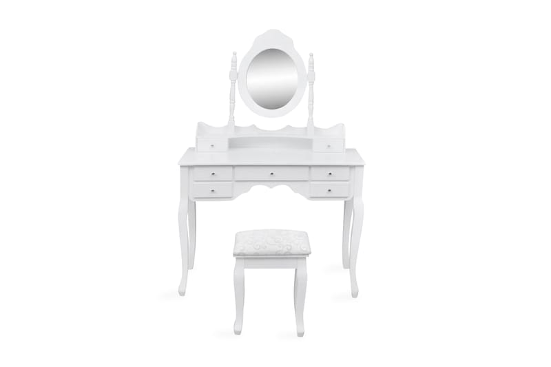Sminkebord Med Spejl Og Taburet 7 Skuffer Hvid - Hvid - Sminkebord & konsolbord - Makeup bord med spejl