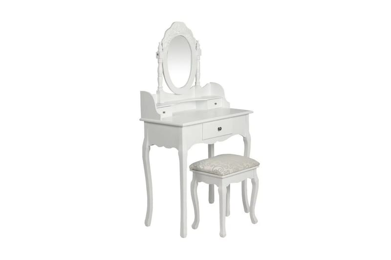 Sminkebord Med Spejl Og Taburet Hvid - Hvid - Sminkebord & konsolbord - Makeup bord med spejl