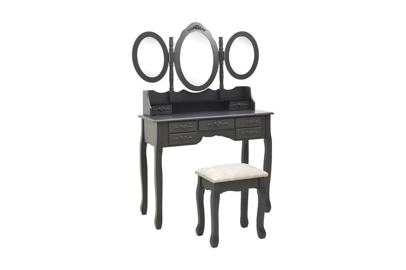 Sminkebord Med Taburet Og Tredelt Spejl Grå - Sminkebord & konsolbord - Makeup bord med spejl