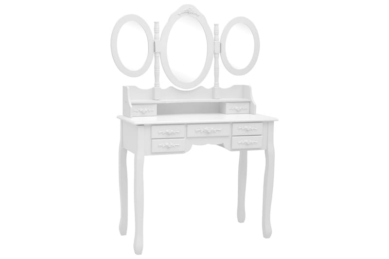 Sminkebord Med Taburet Og Tredelt Spejl Hvid - Sminkebord & konsolbord - Makeup bord med spejl