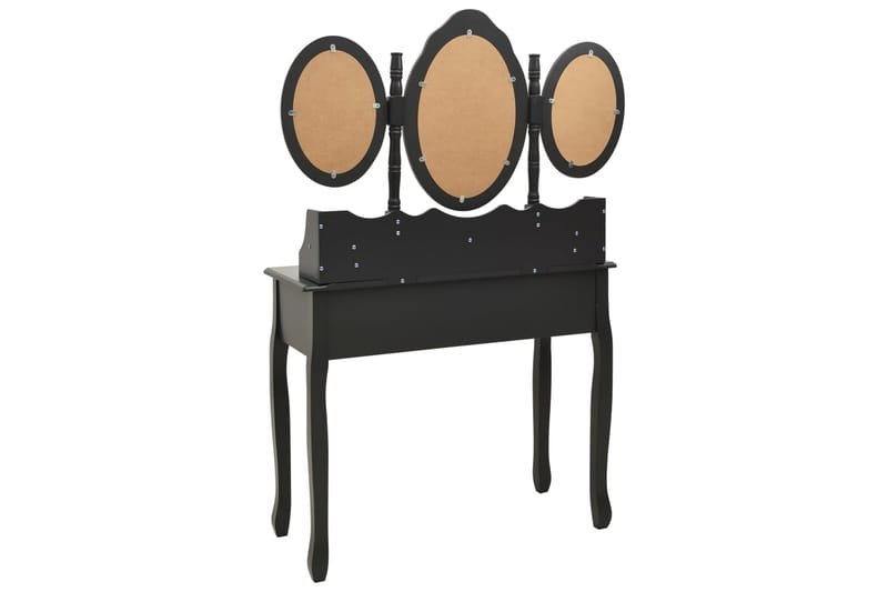 Sminkebord Med Taburet Og Tredelt Spejl Sort - Makeup bord med spejl - Sminkebord & konsolbord