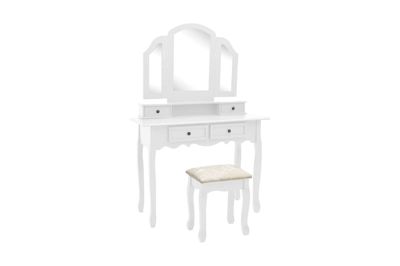 Sminkebordssæt Med Taburet 100x40x146 cm Kejsertræ Hvid - Møbler - Borde - Sminkebord & konsolbord