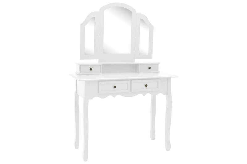 Sminkebordssæt Med Taburet 100x40x146 cm Kejsertræ Hvid - Møbler - Borde - Sminkebord & konsolbord