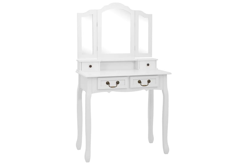 Sminkebordssæt Med Taburet 80x69x141 cm Kejsertræ Hvid - Møbler - Borde - Sminkebord & konsolbord