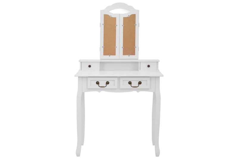 Sminkebordssæt Med Taburet 80x69x141 cm Kejsertræ Hvid - Sminkebord & konsolbord - Makeup bord med spejl