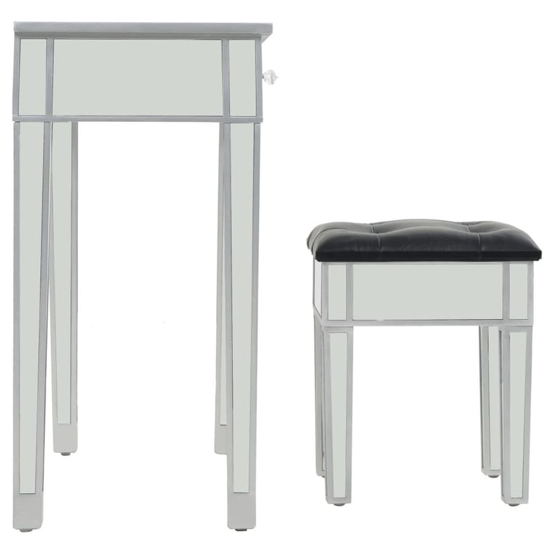 Spejl-Kosmetikbord Med Skammel Mdf Og Glas - Sølv - Sminkebord & konsolbord
