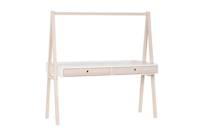 Spot Skrivebord med Opbevaring og Hylder i Træ, Hvid|Beige