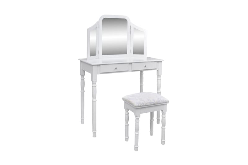 Toiletbord Med 3-I-1 Spejl Og Taburet 2 Skuffer Hvid - Hvid - Sminkebord & konsolbord - Makeup bord med spejl