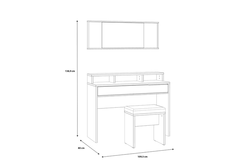 Vergina Makeupbord 110 cm - Brun/Sort - Makeup bord med spejl - Sminkebord & konsolbord