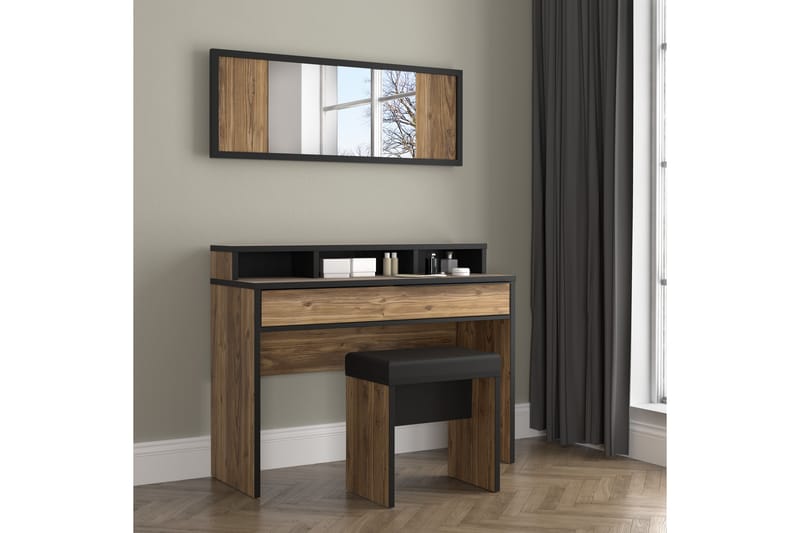 Vergina Makeupbord 110 cm - Brun/Sort - Møbler - Borde - Sminkebord & konsolbord - Makeup bord med spejl
