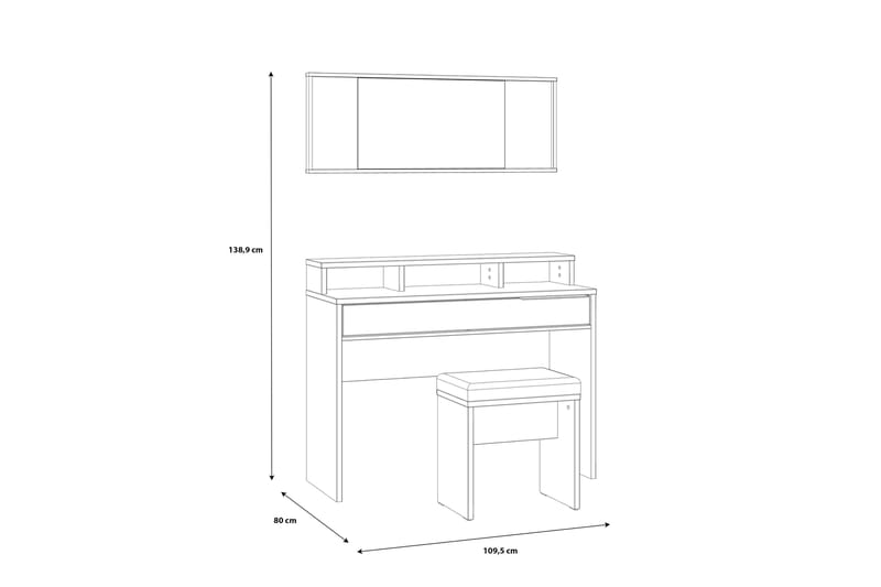 Vergina Makeupbord 110 cm - Brun/Sort - Møbler - Borde - Sminkebord & konsolbord - Makeup bord med spejl