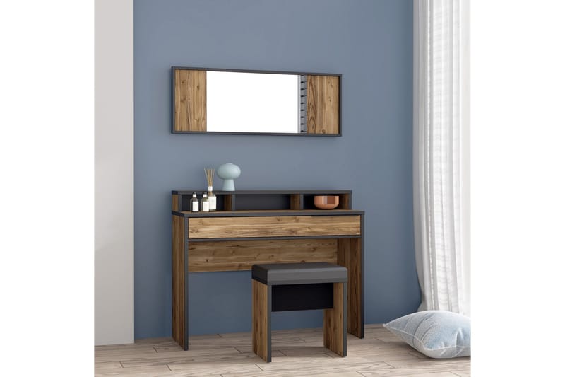 Vergina Makeupbord 110 cm - Brun/Sort - Møbler - Borde - Sminkebord & konsolbord - Makeup bord med spejl