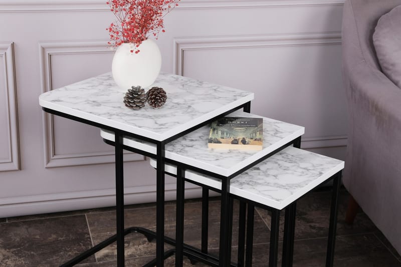 Nagako Sett med Bord Hvit/Sort - Hanah Home - Møbler - Borde - Sofabord