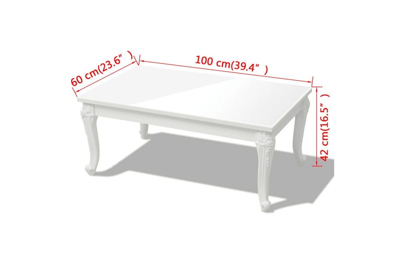 Sofabord 100 X 60 X 42 Cm Højglans Hvid - Hvid - Sofabord