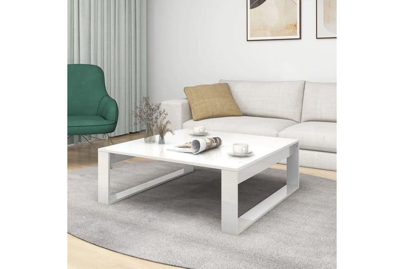 sofabord 100x100x35 cm spånplade hvid højglans - Hvid - Sofabord
