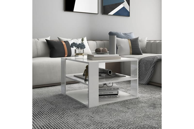 sofabord 60x60x40 cm spånplade hvid højglans - Hvid - Sofabord