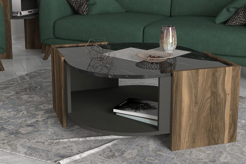 Abbye Sofabord 75 cm - Valnøddebrun/Grå/Sort - Møbler - Borde - Sofabord