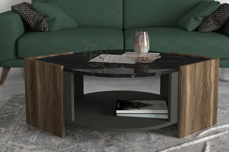 Abbye Sofabord 75 cm - Valnøddebrun/Grå/Sort - Møbler - Borde - Sofabord