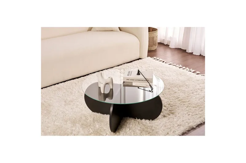 Sofabord Aeris 75 cm med Glasplade - Træ Sort / Røgfarvet - Møbler - Borde - Sofabord