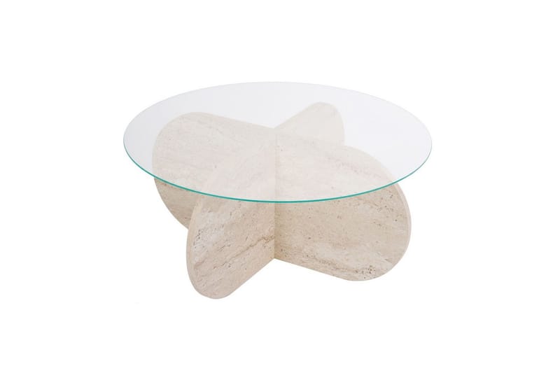 Sofabord Aeris 75 cm med Glasplade - Travertin / Transparent - Møbler - Borde - Sofabord