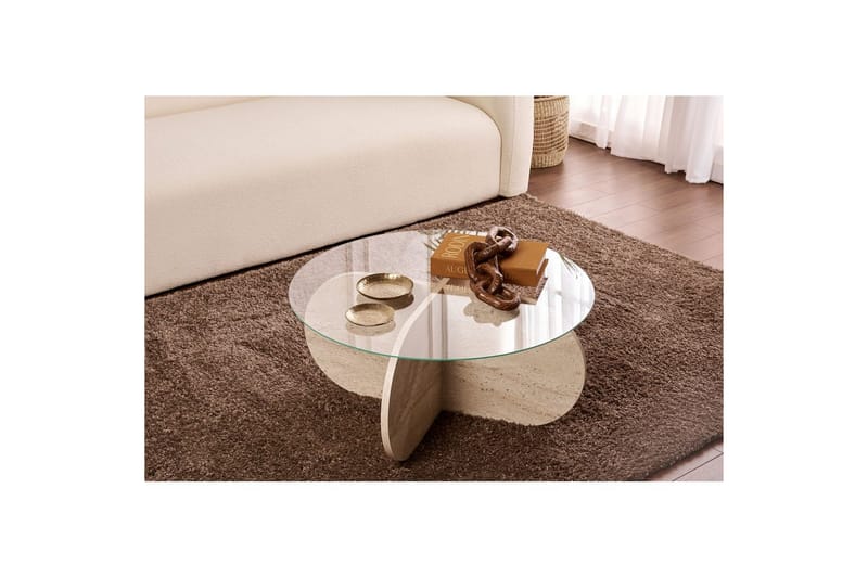 Sofabord Aeris 75 cm med Glasplade - Travertin / Transparent - Møbler - Borde - Sofabord