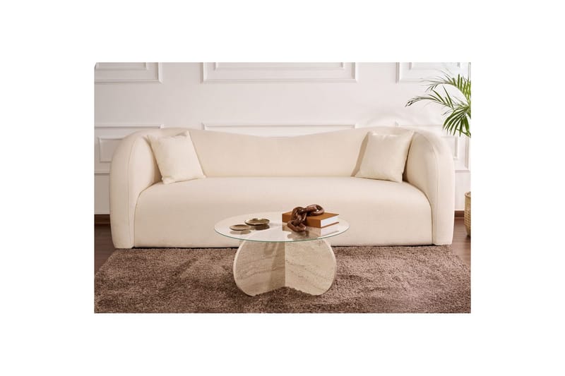 Sofabord Aeris 75 cm med Glasplade - Travertin / Transparent - Møbler - Borde - Sofabord