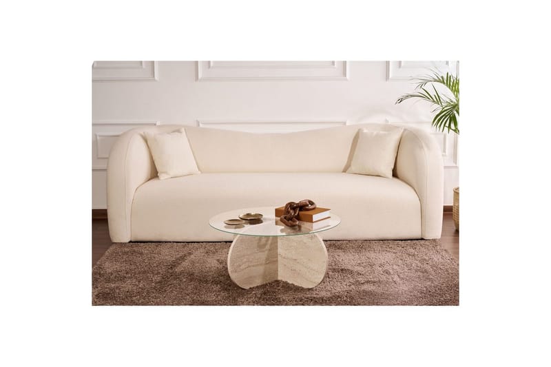 Sofabord Aeris 75 cm med Glasplade - Travertin / Transparent - Møbler - Borde - Sofabord