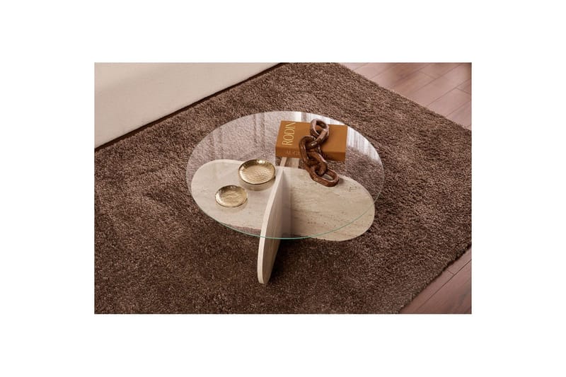 Sofabord Aeris 75 cm med Glasplade - Travertin / Transparent - Møbler - Borde - Sofabord