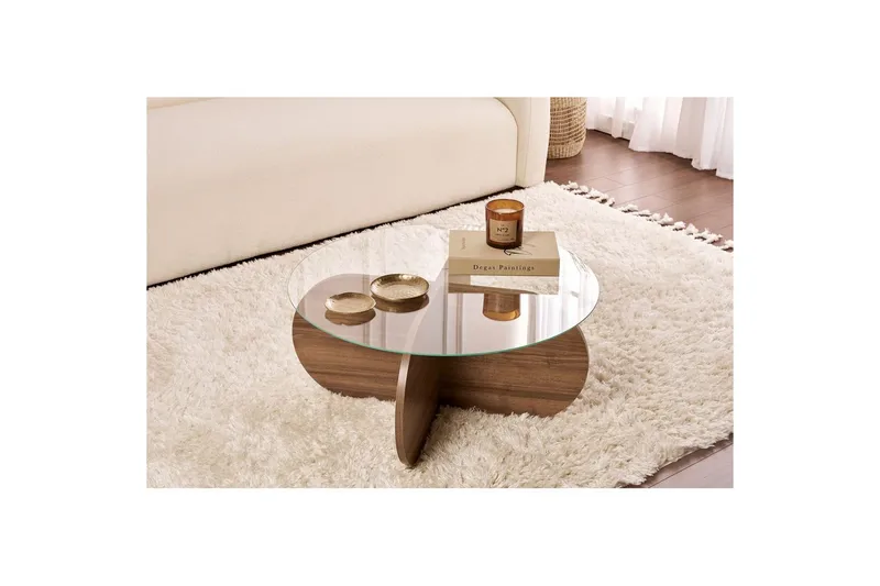 Sofabord Aeris 75 cm med Glasplade - Valnød / Transparent - Møbler - Borde - Sofabord