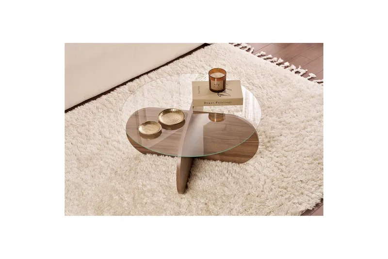 Sofabord Aeris 75 cm med Glasplade - Valnød / Transparent - Møbler - Borde - Sofabord