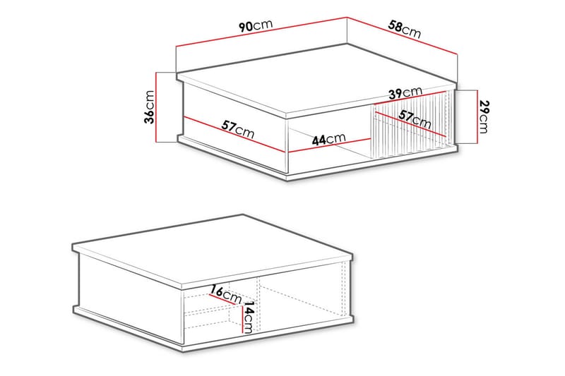 Aldbrough Sofabord 90 cm med Opbevaring Hylde + Skuffe - Træ/Sort - Møbler - Borde - Sofabord