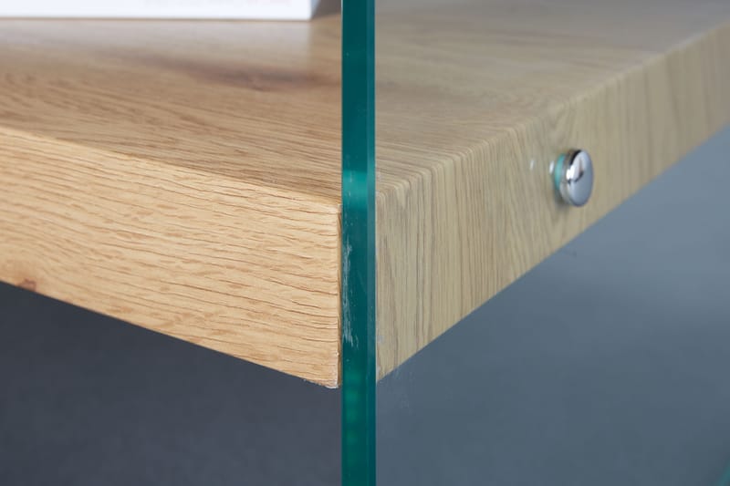 Aldreda Sofabord 110 cm med Opbevaring Hylde - Glas/Natur/Brun - Sofabord