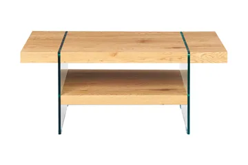 Aldreda Sofabord 110 cm med Opbevaring Hylde - Glas/Natur/Brun - Møbler - Borde - Sofabord