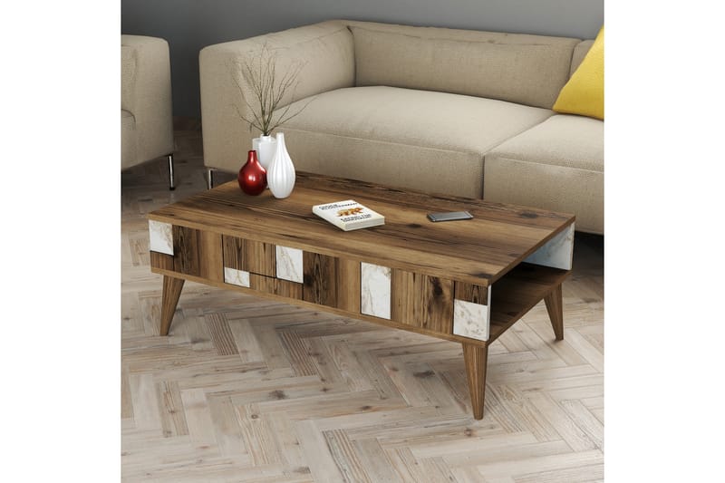 Alsacia Sofabord 105 cm - Mørkebrun/Hvid - Sofabord