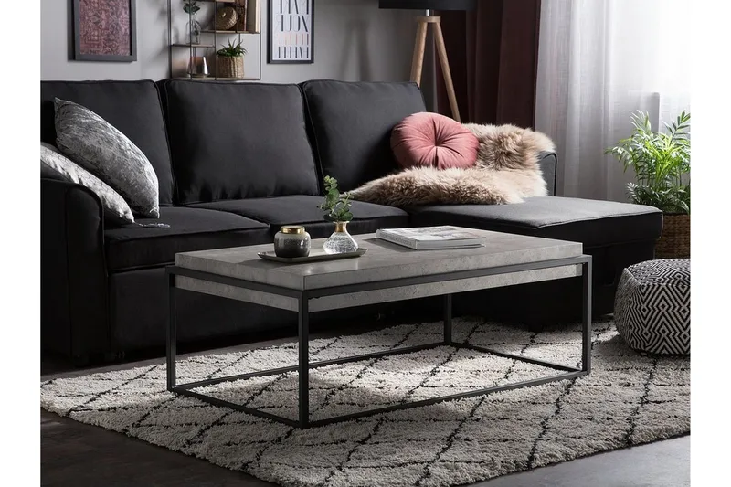 Altos Rektangulært Sofabord 64 cm i Træ og Metal med Betoneffekt - Grå - Møbler - Borde - Sofabord