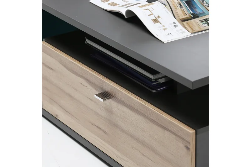 Ameysford Sofabord 120 cm med Opbevaring Hylde + Skuffe - Grå/Brun - Møbler - Borde - Sofabord