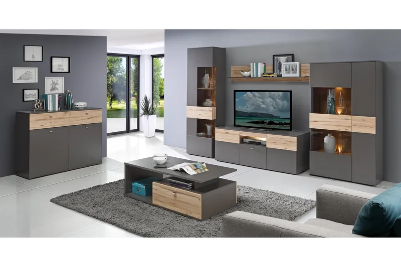 Ameysford Sofabord 120 cm med Opbevaring Hylde + Skuffe - Grå/Brun - Møbler - Borde - Sofabord