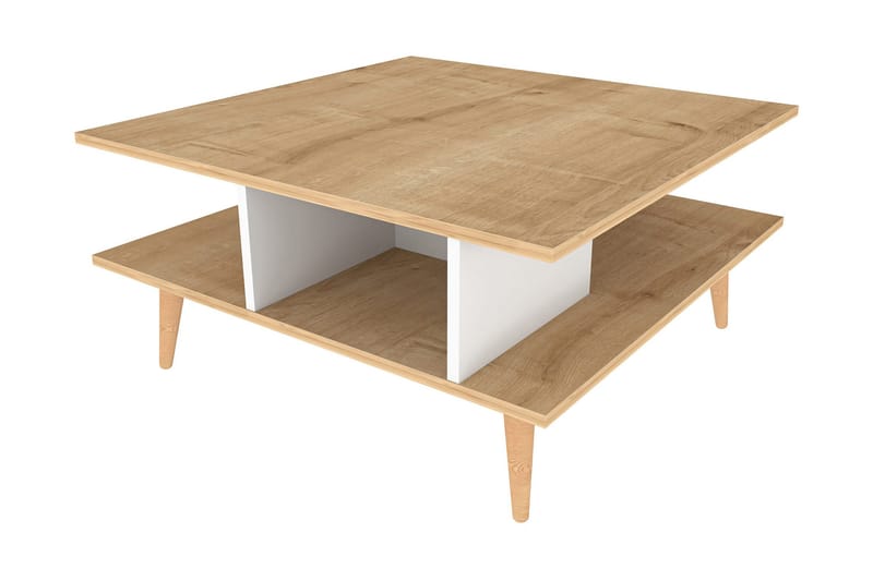Andifli 89 cm Kvadratisk Sofabord med Hylder i Eg - Beige - Møbler - Borde - Sofabord