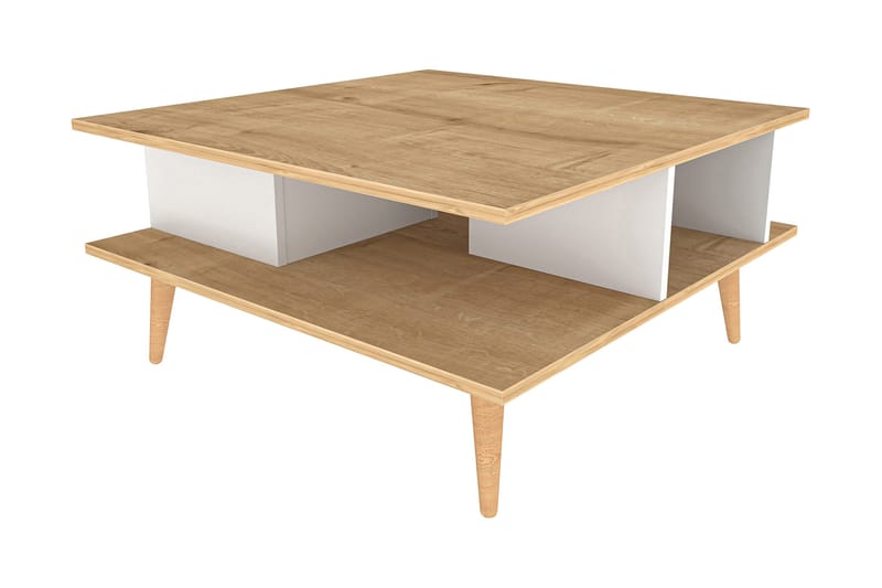 Andifli 89 cm Kvadratisk Sofabord med Hylder i Eg, Beige