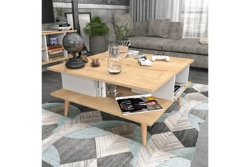 Andifli 89 cm Kvadratisk Sofabord med Hylder i Eg - Beige - Møbler - Borde - Sofabord