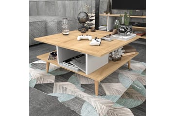 Andifli 89 cm Kvadratisk Sofabord med Hylder i Eg - Beige - Møbler - Borde - Sofabord
