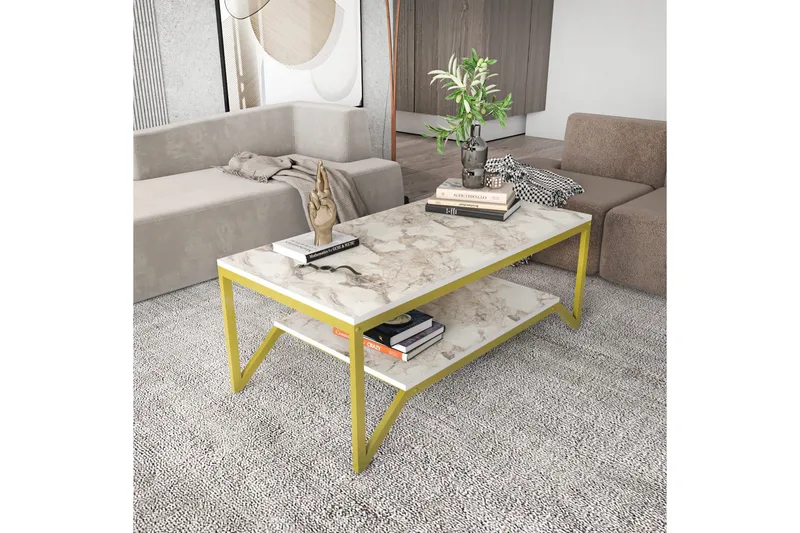 Andifli Sofabord 60x45,8x120 cm - Guld/Hvid - Møbler - Borde - Sofabord