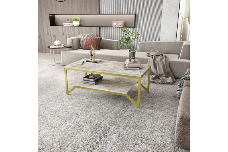 Andifli Sofabord 60x45,8x120 cm - Guld/Hvid - Møbler - Borde - Sofabord