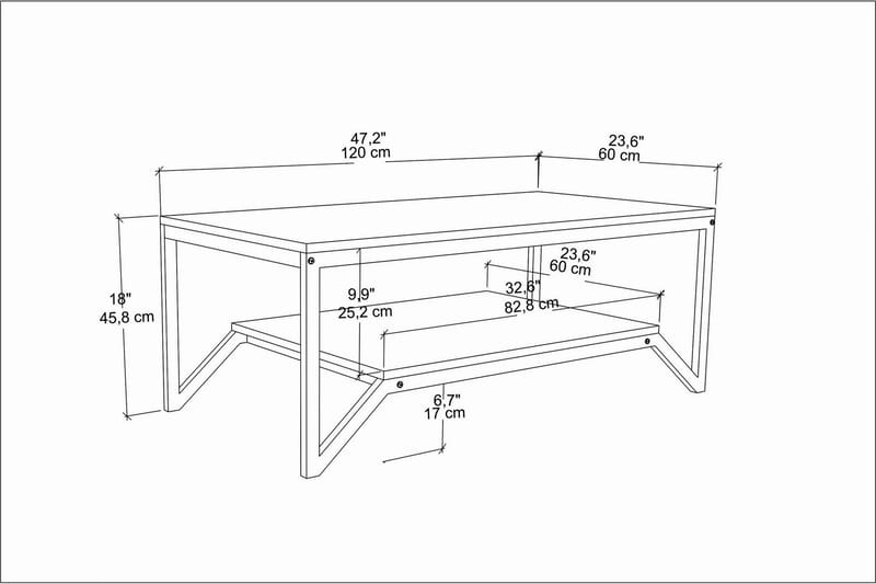 Andifli Sofabord 60x45,8x120 cm - Hvid - Sofabord