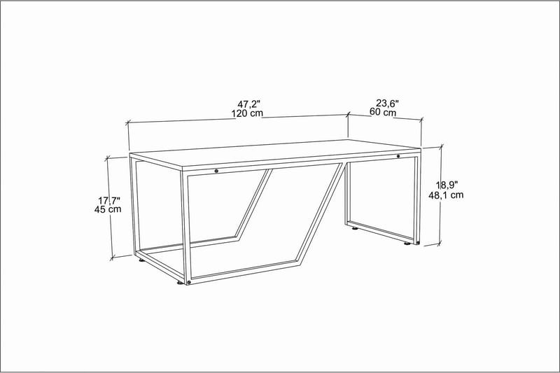 Andifli Sofabord 60x48x120 cm - Hvid - Sofabord