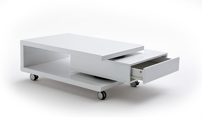Angelo Sofabord 90 cm med Opbevaring Hylder på Hjul - Hvidlack/Sort - Sofabord - Sofabord med opbevaring